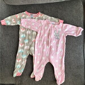 Gerber Pink and Gray Footies Soft Cotton One Pieces